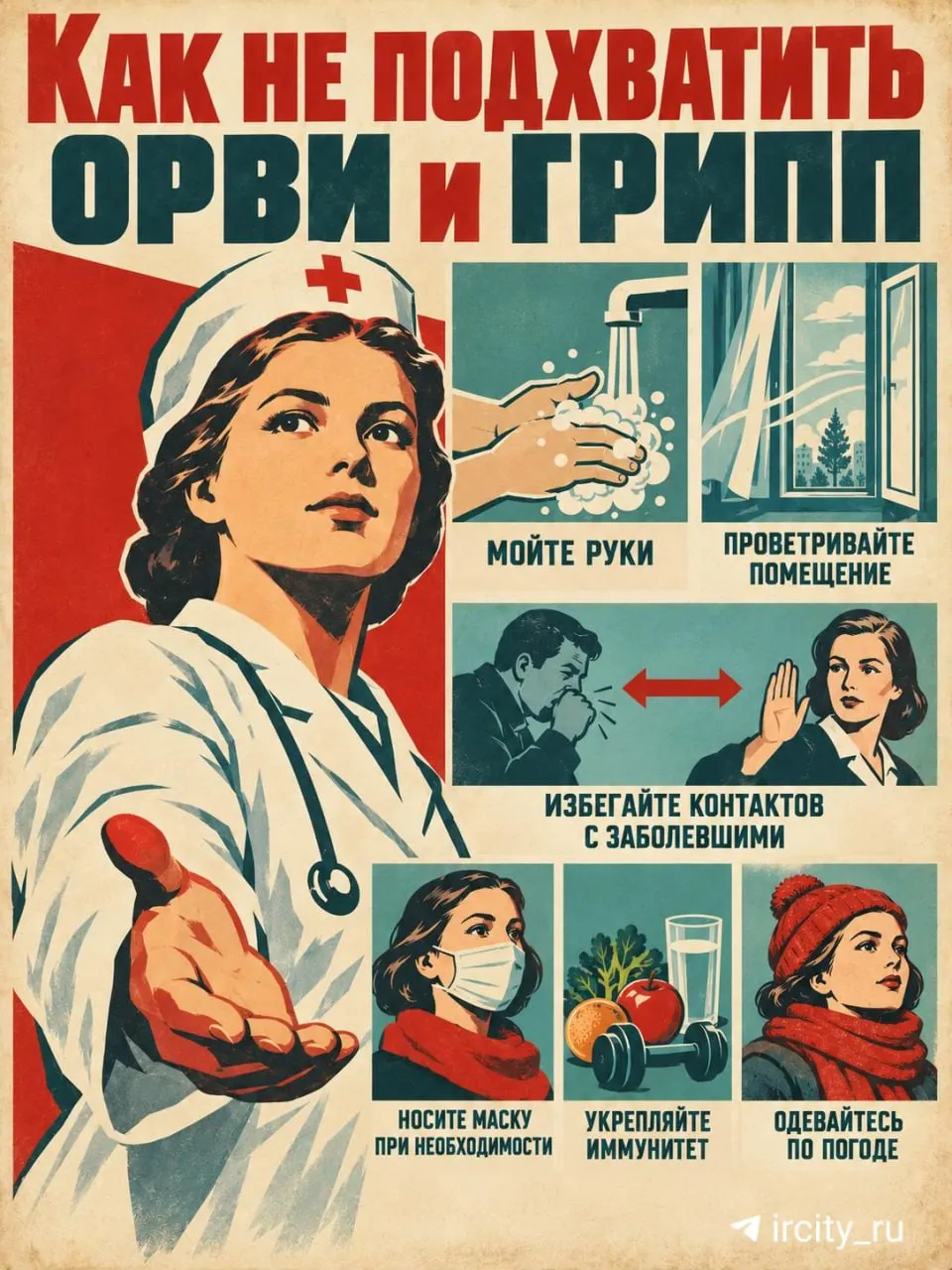 Краткая памятка о профилактике ОРВИ и гриппа: гигиена рук, проветривание и соблюдение общих мер безопасности.